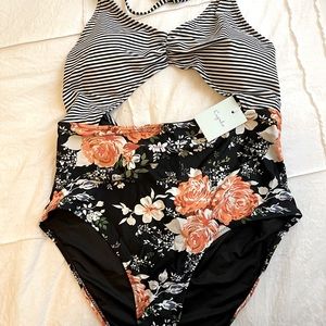 Swimsuit - cupshe XXL - floral black with cutout